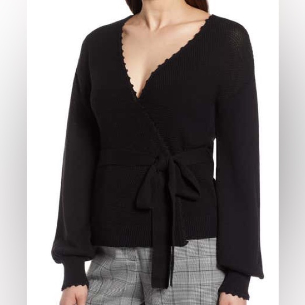 Halogen crochet Edge Wrap Sweater